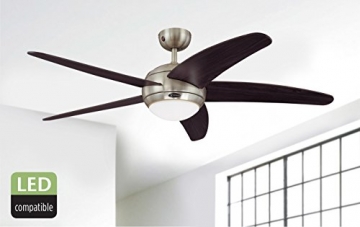 132 cm Deckenventilator Bendan 72557 mit Einzelleuchte und fünf Flügeln, Ausführung in seidenmattem Chrom mit Opalmilchglas - 6