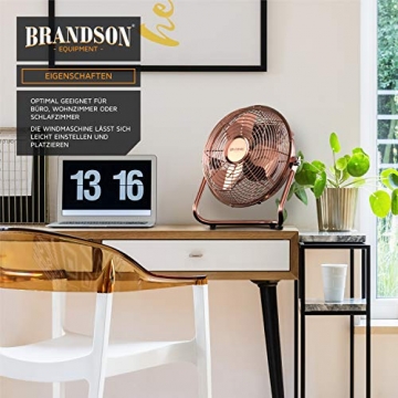 Brandson - Windmaschine Retro Stil - Ventilator im Kupfer Design - Standventilator 32 Watt - Tischventilator Standventilator - hoher Luftdurchsatz - stufenlos neigbarer Ventilatorkopf - 2