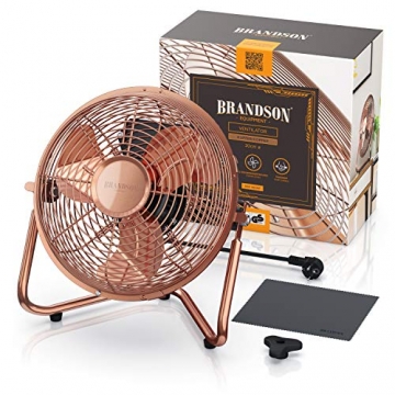 Brandson - Windmaschine Retro Stil - Ventilator im Kupfer Design - Standventilator 32 Watt - Tischventilator Standventilator - hoher Luftdurchsatz - stufenlos neigbarer Ventilatorkopf - 3