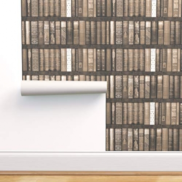 braun, sepia, Bücher, Bibliothek, Regale, Trompe l'œil, bibliophile Spezialangefertigte Selbstklebende Tapete 61 cm x 260 cm von Spoonflower - 1
