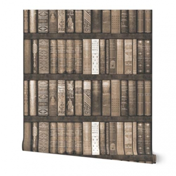 braun, sepia, Bücher, Bibliothek, Regale, Trompe l'œil, bibliophile Spezialangefertigte Selbstklebende Tapete 61 cm x 260 cm von Spoonflower - 5