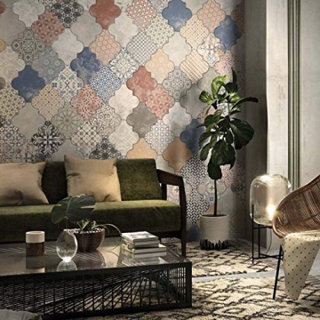 Casa Moro Marokkanische Fliesen Risha Patchwork 45x45 cm 1m² mit Arabesque Form Betonoptik | Orientalische Keramikfliesen für Boden & Wand | FL2130 - 4