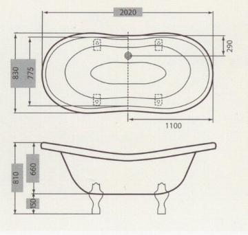 Casa Padrino Freistehende Luxus Badewanne Jugendstil Venedig Weiß/Weiß 2020 mm - Barock Badezimmer - Retro Antik Badewanne - 3