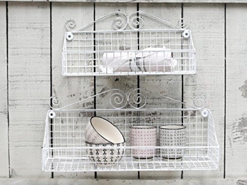 Chic Antique Metall Wandkorb, Aufbewahrungskorb Antik Weiß Vintage Shabby Bad Küche - 