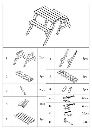 dobar Praktische Garten Sitzbank 2 in 1 Kombination aus Tisch und Bank FSC-Holz, Sitzgarnitur, Hellbraun, 138 x 144 x 77 cm - 12