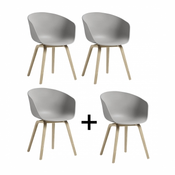 HAY - Aktionsset '3+1' AAC22 Gestell Eiche matt lackiert - betongrau/Polypropylen/BxTxH 59x52x79cm/Standardgleiter Kunststoff