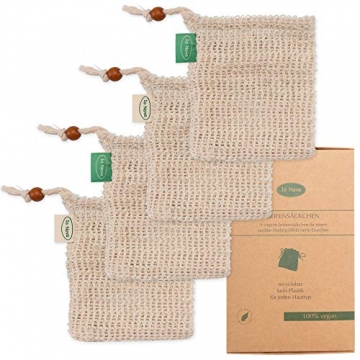Io Nova 4x Sisal Seifensäckchen | zweifarbige Baumwoll-Labels | natürliches Körper-Peeling - 1
