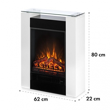 Klarstein Studio 5 - Elektrokamin mit Flammeneffekt, Elektrischer Kamin, E-Kamin, 900/1800 W einstellbar, Heizlüfter, Wochentimer, 5 Helligkeitsstufen, 2 Wärmestufen, Fernbedienung, weiß - 7