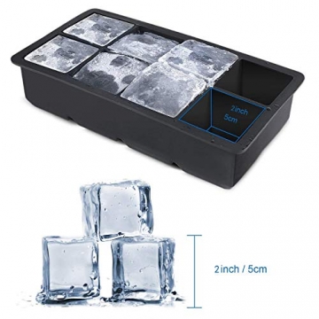 LessMo Eiswürfelform, 2er Pack XXL Silikon Eiswürfelbehälter mit Deckel, BPA-Frei Für 16 Große Eiswürfel (5cm) [Updated] (Schwarz) - 5
