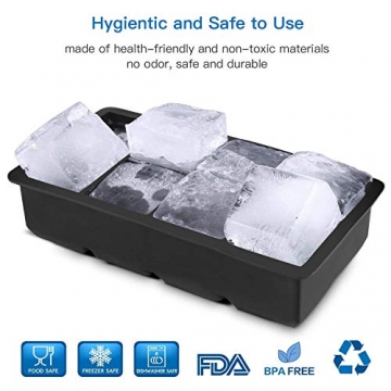 LessMo Eiswürfelform, 2er Pack XXL Silikon Eiswürfelbehälter mit Deckel, BPA-Frei Für 16 Große Eiswürfel (5cm) [Updated] (Schwarz) - 6
