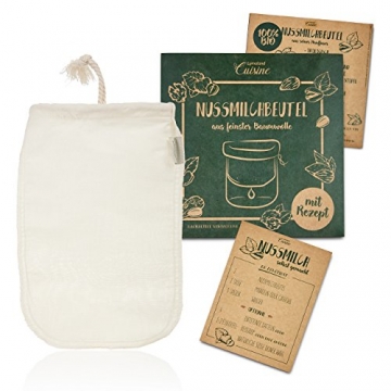 Lumaland Cuisine Nussmilchbeutel aus reinen Baumwollfasern für vegane Nussmilchherstellung inklusive Mandelmilch Rezept in nachhaltiger Verpackung Mandelmilch selber Machen Perfekter Milchersatz - 1