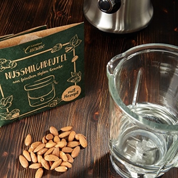 Lumaland Cuisine Nussmilchbeutel aus reinen Baumwollfasern für vegane Nussmilchherstellung inklusive Mandelmilch Rezept in nachhaltiger Verpackung Mandelmilch selber Machen Perfekter Milchersatz - 8