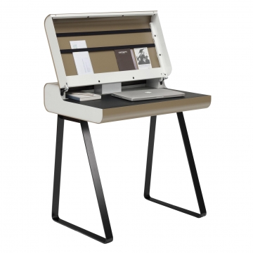 müller möbelfabrikation - PS08 Sekretär 80x83x57cm - graubeige RAL1019/signalweiß RAL/seidenmatt lackiert/inkl. LED-Beleuchtung + Zweifachsteckdose/Ge