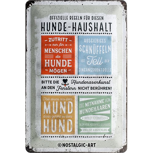 Retro Blechschild Hunde Haushalt Regeln 20x30cm - Vintage Wanddekoration Für Hundeliebhaber