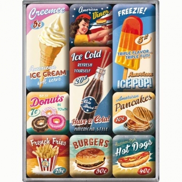 Nostalgic-Art 83069 USA - American Diner | Retro Magnet-Set (9teilig) | Kühlschrank-Magnete | Vintage - 1
