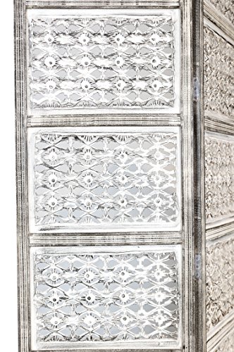 Orientalischer Paravent Raumteiler aus Holz Lakshmi 150 x 180cm hoch in Weiss | Indischer Trennwand als Raumtrenner oder Dekoration im Zimmer oder Sichtschutz im Garten, Terrasse oder Balkon - 3