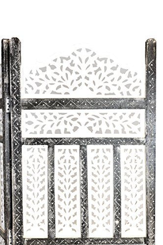 Orientalischer Paravent Raumteiler aus Holz Pratap 150 x 180cm hoch in Weiss | Indischer Trennwand als Raumtrenner oder Dekoration im Zimmer oder Sichtschutz im Garten, Terrasse oder Balkon - 3