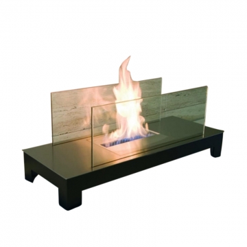 Radius - Floor Flame Kaminfeuer - schwarz, transparent/Edelstahl schwarz/LxBxH 78x30x31cm