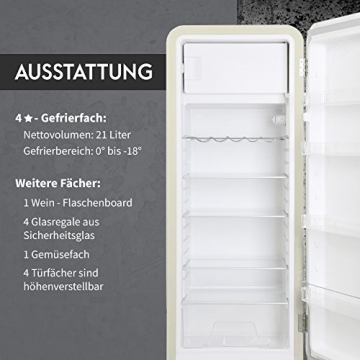 Vintage Industries ~ Retro-Kühlschrank Havanna in creme beige | 50er Jahre Look | Größe 152,5 cm | Kühl-Gefrier-Kombination 302l | Getränke-Kühlschrank mit Gefrierfach/Gefrierschrank 21l - 5