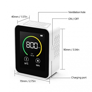VISLONE CO2 Messgerät Luftqualität Messgerät Kohlendioxid CO2-Detektor Intelligenter Lufttester mit Temperatur-Feuchtigkeits-Anzeige 400-5000PPM Messbereich Gaskonzentration Inhalt TFT Farbbildschirm - 5