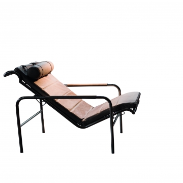 Zanotta - Genni 920 Chaiselongue - schlamm/Leder Extra/Gestell schwarz lackiert